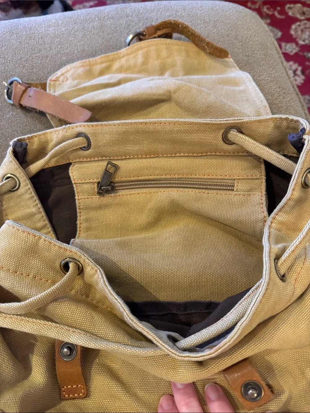 Gearonic tan brown Canvas Leather Backpack Bag  (TD)